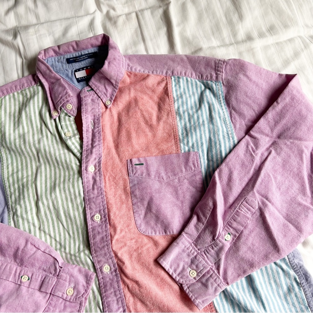 Vintage Tommy Hilfiger Striped Color Block Oversized Button Down